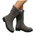 thumbnail image 1 of Womens Snow Boots Plush Warm Suede Low Heel Zipper Wide Mid Calf Winter Booties Trendy Buckle Straps Casual Outdoor Dress Long Boots, 1 of 7