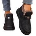 thumbnail image 1 of Womens Snow Boots Slip on Furry Lined Winter Loafers Quilted Waterproof Leather Platform Ankle Booties Black 6.5, 1 of 7