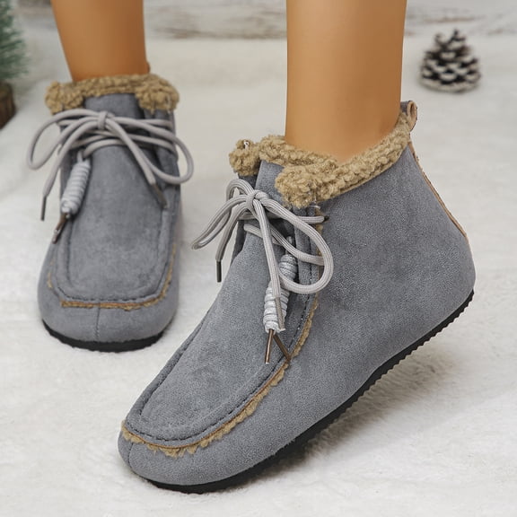 Womens Snow Boots Suede Leather Plush Lined Winter Ankle Booties Waterproof Warm Flat Slip On Short Boot Outdoor Non Slip Casual Lace Up Round Toe High Top Comfortable Cotton Shoes，Size 42