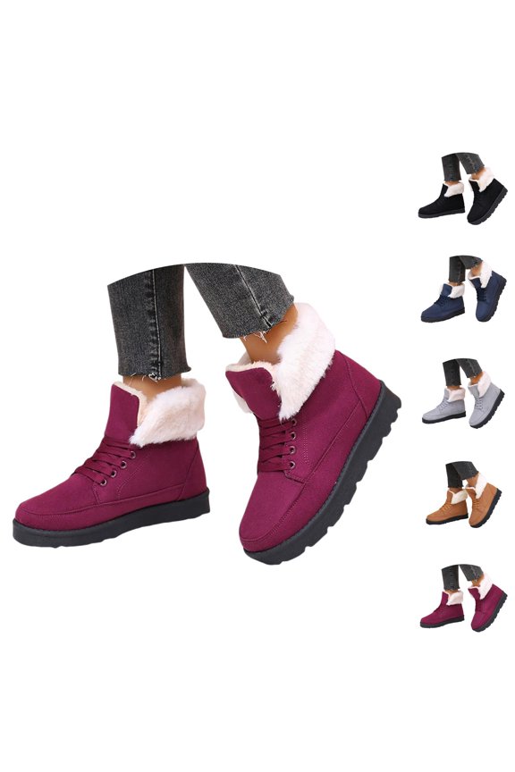 Womens Snow Boots, Suede Lined Mid‑High Top Warm Casual Outdoor Hiking Shoes for Cold Weather