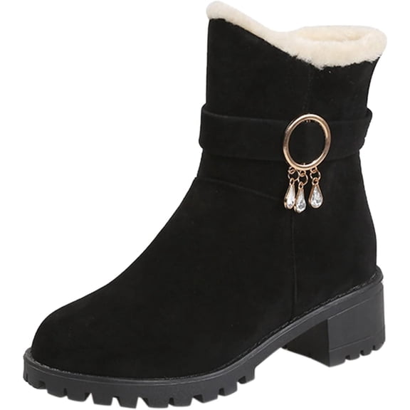 Womens Snow Boots Waterproof Insulated Fur Boots Fleece Walking Shoes Comfortable Short Ankle Booties Snow Boots for Teens