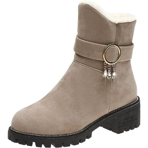 Womens Snow Boots Waterproof Insulated Fur Boots Fleece Walking Shoes Comfortable Short Ankle Booties Snow Boots for Teens