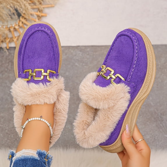 Womens Snow Boots Wedge Heel Boots Thick Sole Warm Winter Boots with Metal Buckle and Furry Collar Fashion Casual Shoes for Outdoor Daily Leisure Wear