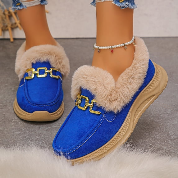 Womens Snow Boots Wedge Heel Boots Thick Sole Warm Winter Boots with Metal Buckle and Furry Collar Fashion Casual Shoes for Outdoor Daily Leisure Wear