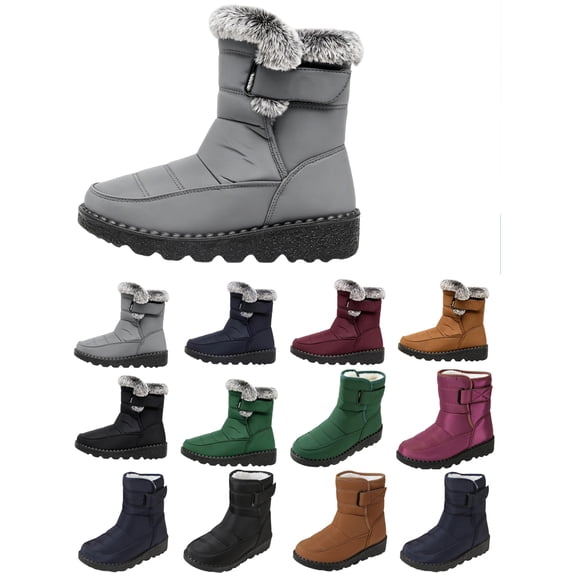 Womens Snow Boots Winter Warm Boots Fur Lined Comfortable Walking Shoes Outdoor Women Round Toe Mid Calf Waterproof Shoes for Walking