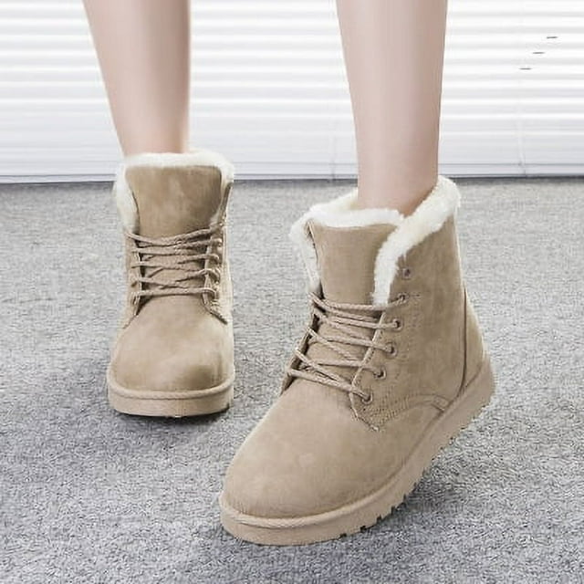 Womens Snow Boots Winter Warm Fur Lined Ankle Boots Lace Up Anti-Slip ...
