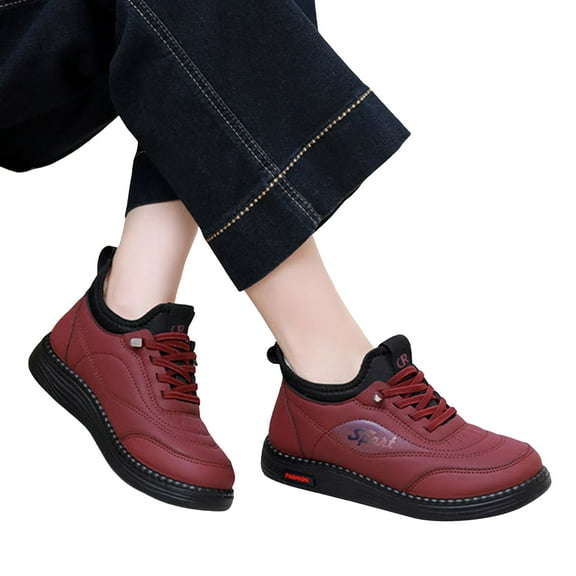 Womens Snow Boots Winter Warm Furry Lined Waterproof Walking Sneakers Slip on Stitching Ankle Booties