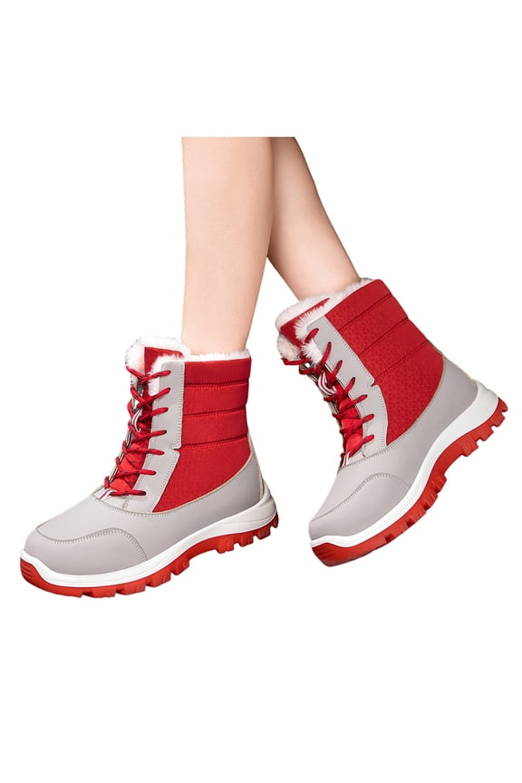 Womens Snow Boots Winter Waterproof Warm Furry Lined Mid Calf Booties Outdoor Anti Slip Ankle Hiking Walking Winter Shoes