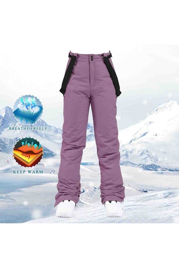 Womens Snow Pants Clearance! Yanyanz Women'S Insulated Bib Overalls Solid Color Suspenders Trousers Thermal Leggings for Women Fleece Lined Leggings Women Purple M