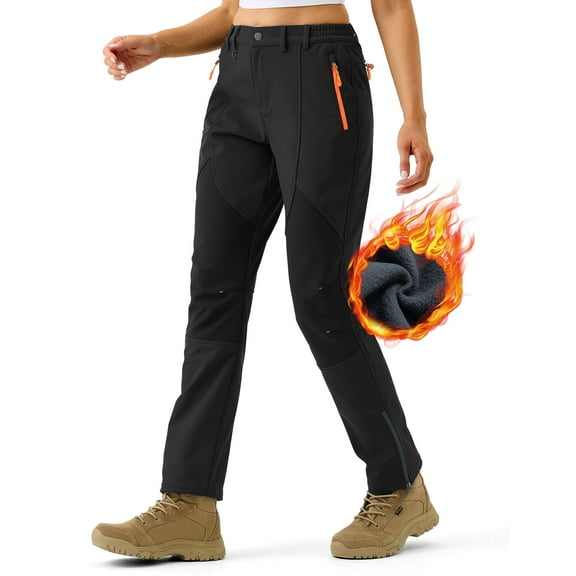 Womens Snow Ski Fleece Lined Pants Waterproof Insulated Softshell Snowboard Pants Hiking Outdoor Zipper Bottom Leg Black M
