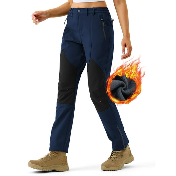 Womens Snow Ski Fleece Lined Pants Waterproof Insulated Softshell Snowboard Pants Hiking Outdoor Zipper Bottom Leg navy blue XXL