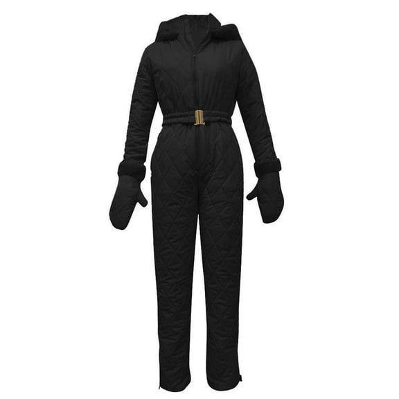 Womens Snow Suits Winter Ski Suit Onesie Outdoor Sports Waterproof Snowsuit Removable Faux Fur Collar Coat Jumpsuit(Black,S)