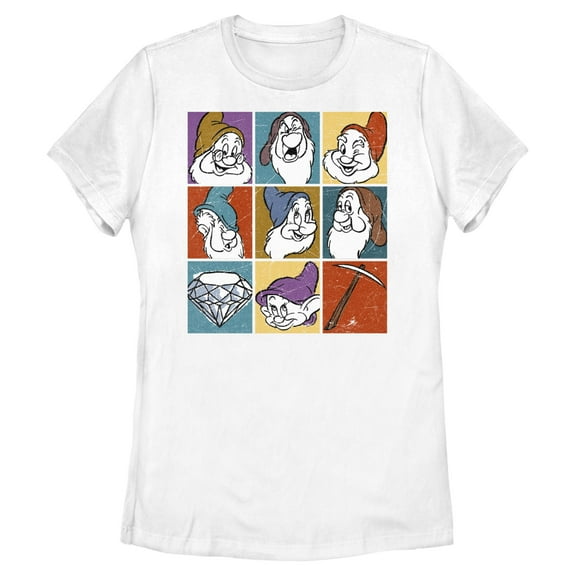 Womens Snow White and the Seven Dwarfs Distressed Dwarf Squares T Shirt