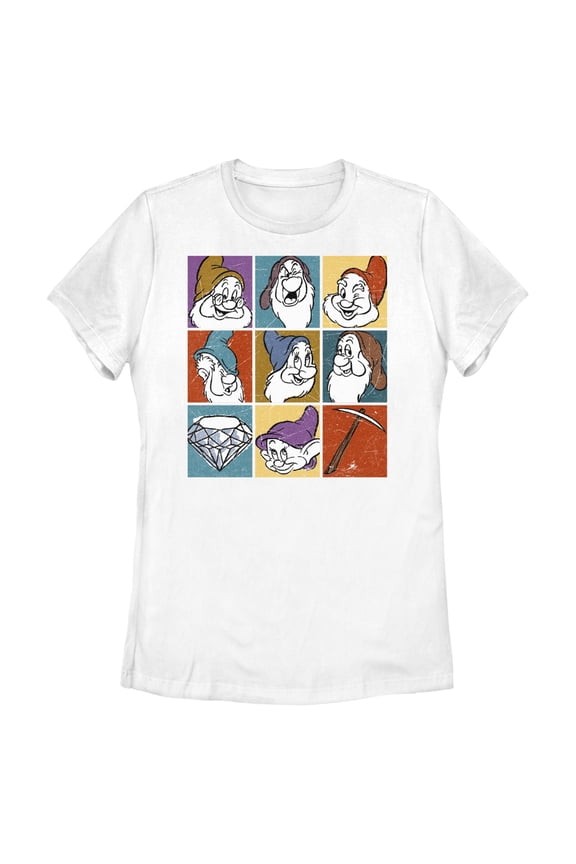 Womens Snow White and the Seven Dwarfs Distressed Dwarf Squares T Shirt