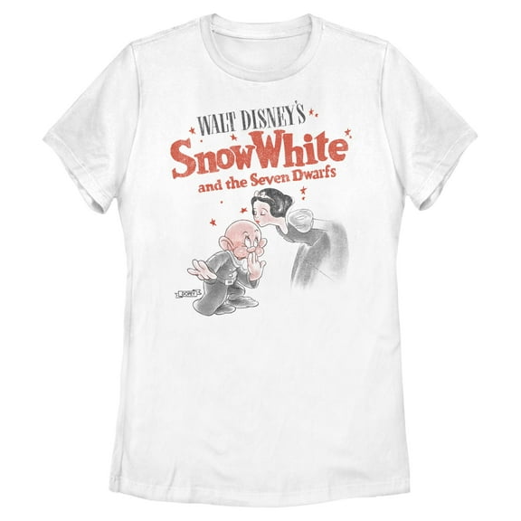 Womens Snow White and the Seven Dwarfs Retro Movie Logo Dopey Kiss T Shirt