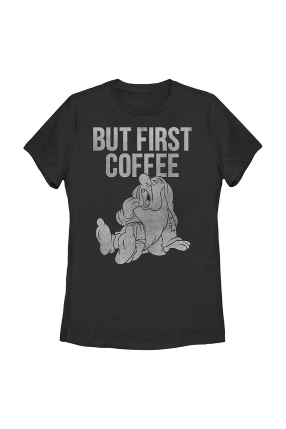 Womens Snow White and the Seven Dwarfs Sleepy But First Coffee T Shirt