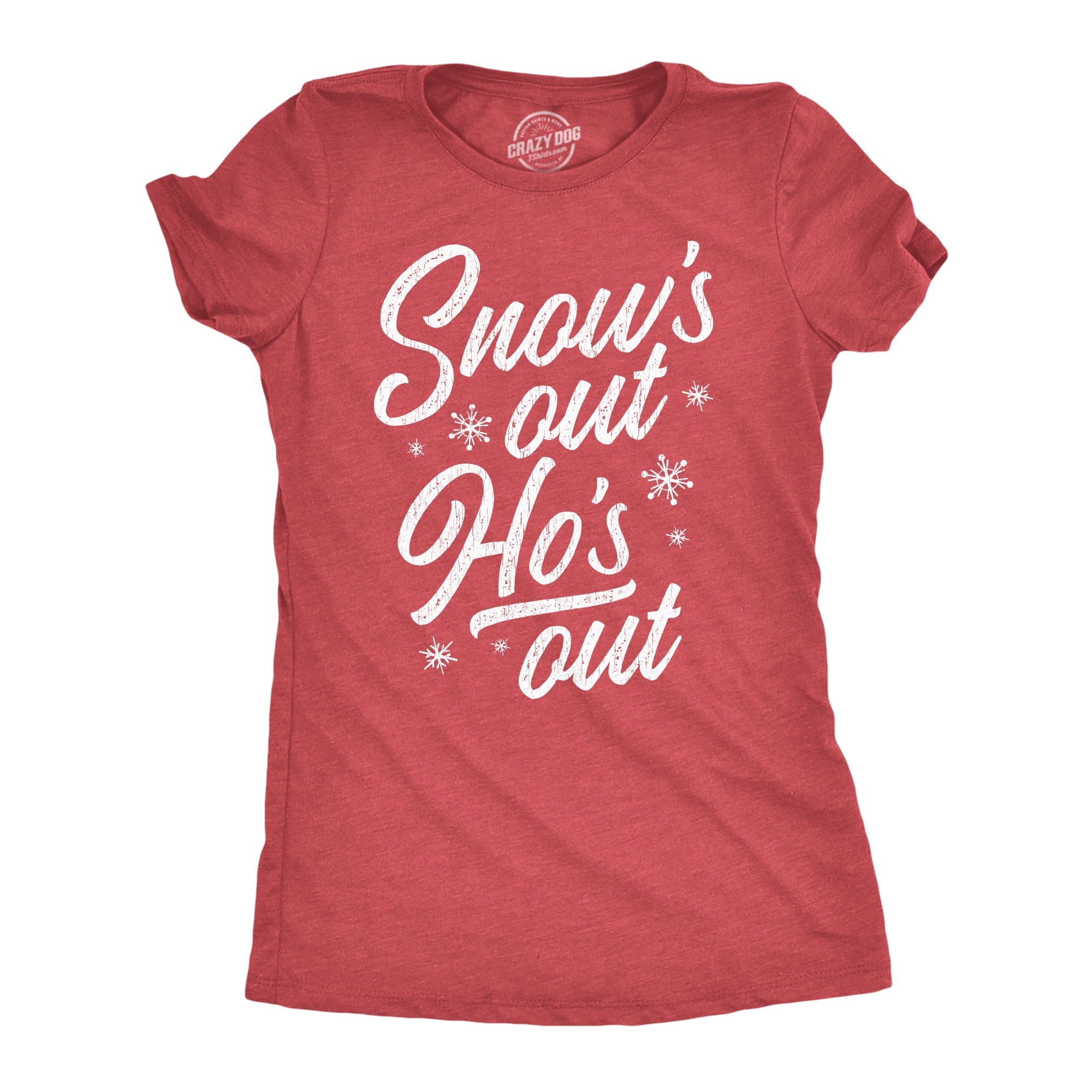 Womens Snows Out Hos Out Tshirt Funny Sexy Christmas Party Graphic Tee (Heather Red) - S Womens Graphic Tees photo image