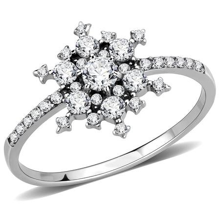 Womens Snowflake Ring, Cluster Diamond Engagement Wedding Ring, Pave Set Solitaire With Accents Diamond Anniversary Ring, 925 Sterling Silver, 2.3 Ct Simulated Diamond, Gift Ring For Her