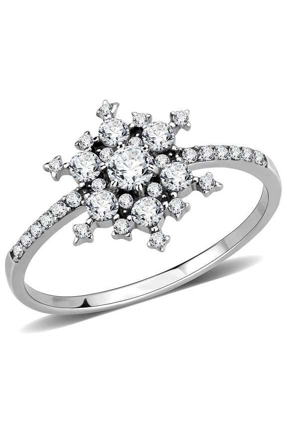 Womens Snowflake Ring, Cluster Diamond Engagement Wedding Ring, Pave Set Solitaire With Accents Diamond Anniversary Ring, 925 Sterling Silver, 2.3 Ct Simulated Diamond, Gift Ring For Her