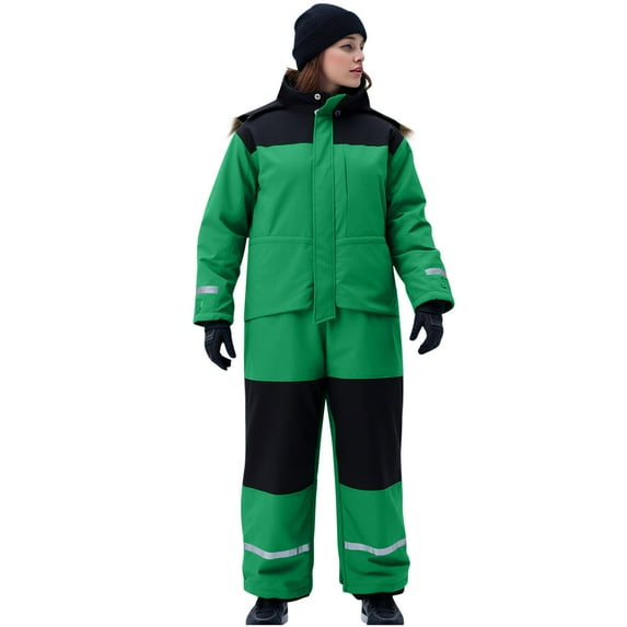 Womens Snowsuits Ski Suits Onesie Winter Snow Jackets Jumpsuits Reflective Windproof Waterproof Warm Windbreaker (L, Green)
