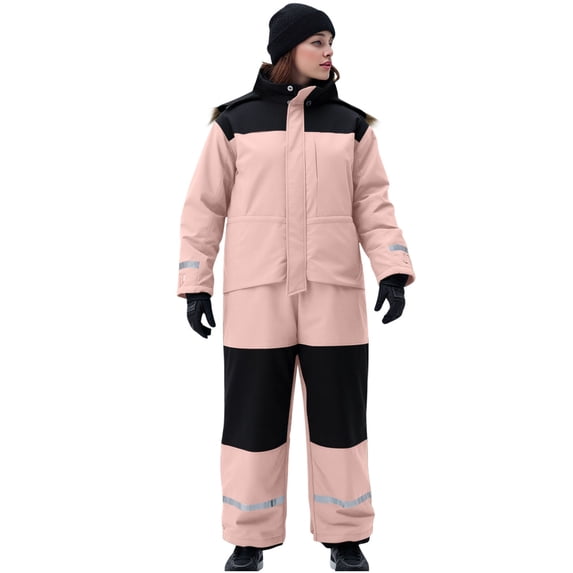 Womens Snowsuits Ski Suits Onesie Winter Snow Jackets Jumpsuits Reflective Windproof Waterproof Warm Windbreaker (L, Pink)