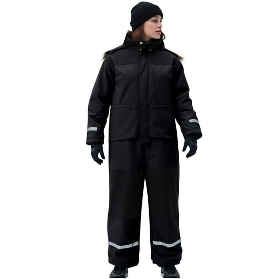 Womens Snowsuits Ski Suits Onesie Winter Snow Jackets Jumpsuits Reflective Windproof Waterproof Warm Windbreaker (S, Black)