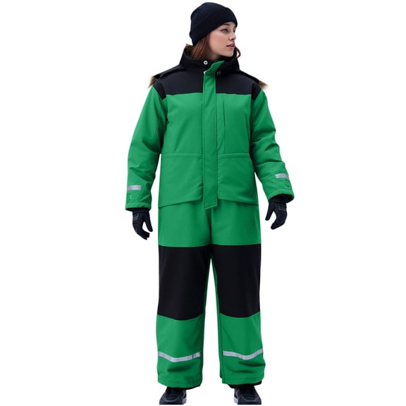 Womens Snowsuits Ski Suits Onesie Winter Snow Jackets Jumpsuits Reflective Windproof Waterproof Warm Windbreaker (S, Green)