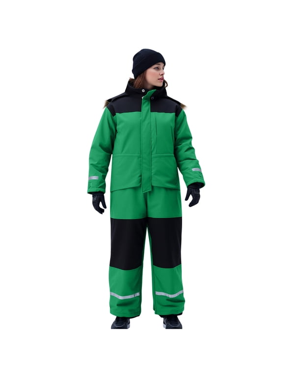 Womens Snowsuits Ski Suits Onesie Winter Snow Jackets Jumpsuits Reflective Windproof Waterproof Warm Windbreaker (S, Green)