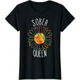 thumbnail image 1 of Womens Sober Queen Sobriety Sunflower AA Supporter Abstinence T-Shirt, 1 of 3