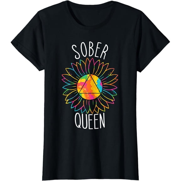 Womens Sober Queen Sobriety Sunflower AA Supporter Abstinence T-Shirt