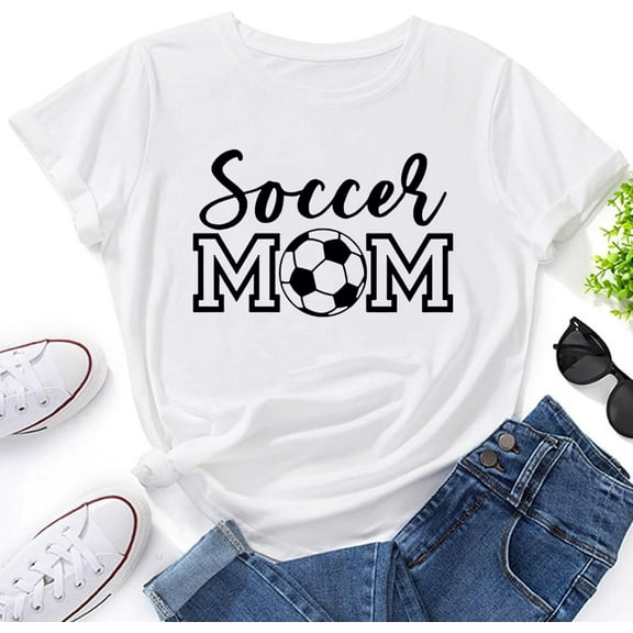 Womens Soccer Mom Shirt Short Sleeve Crewneck Soccer Printed Casual Cute Graphic Tee Tops