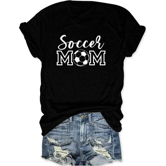Womens Soccer Mom Shirt Short Sleeve Crewneck Soccer Printed Casual Cute Graphic Tee Tops