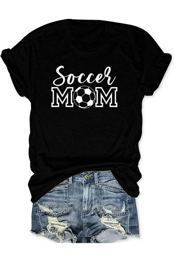 Womens Soccer Mom Shirt Short Sleeve Crewneck Soccer Printed Casual Cute Graphic Tee Tops