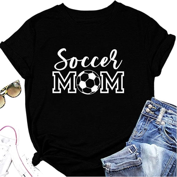 Womens Soccer Mom Shirt Short Sleeve Crewneck Soccer Printed Casual Cute Graphic Tee Tops