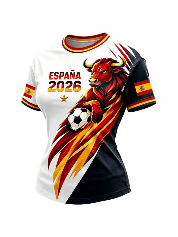 Womens Soccer Shirt Spain Raglan Tops Short Sleeve Tee for Top Leisure Fan Casual Tops TeeXL