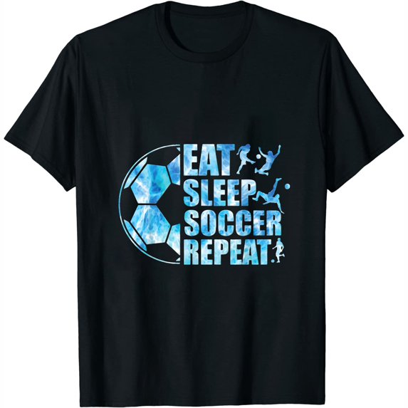 Womens Soccer T Shirt Eat Sleep Soccer Repeat Boys Youth Kids T-Shirt Black