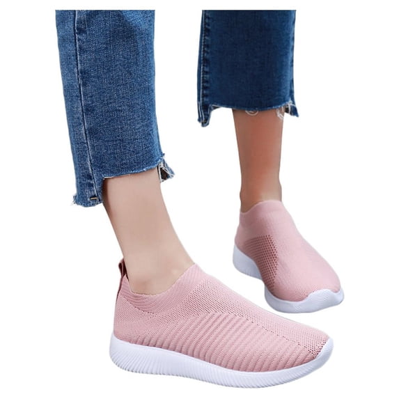Womens Sock Sneakers Casual Slip on Mesh Walking Tennis Shoes Antislip Thick Soft Sole Workout Athletic Shoes Pink Size 7.5