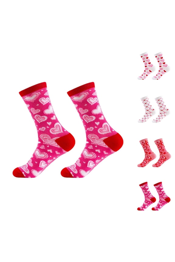 Womens Socks 1 Pair Valentine'S Day Heart Print Socks Pink Love Colorful Pattern Novelty Hosiery