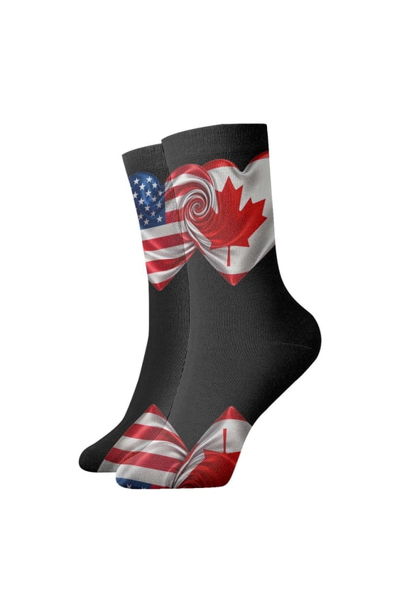 Womens Socks America Canada Flag Art Novelty Funny Quarter Socks for Mens