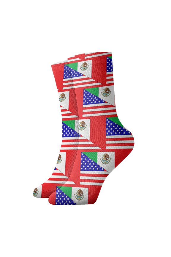 Womens Socks America-Mexican Flag Novelty Funny Quarter Socks for Mens