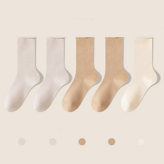Womens Socks Ankle Soft New Women's Mid-Calf Solid Color Socks Comfortable Warm Breathable Multicolor Socks Style B-127 Khaki One Size