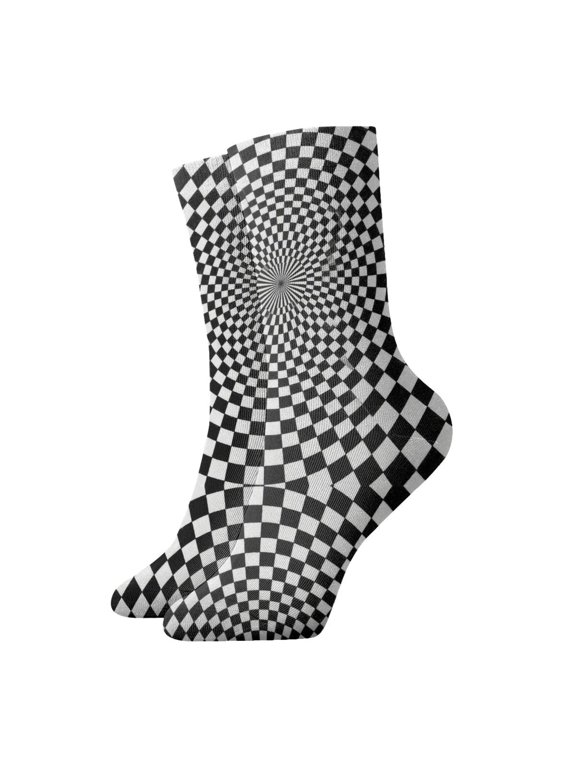 Womens Socks Black White Grid Checkerboard Novelty Funny Quarter Socks for Mens