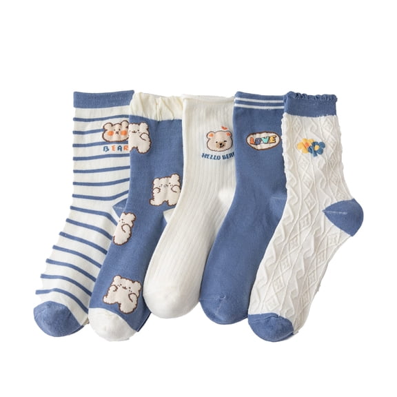 Womens Socks Casual Soft Cozy Crew Socks, Colorful Fruit Animal Cartoon Socks, Shoe Size 5-9, 5 Pairs