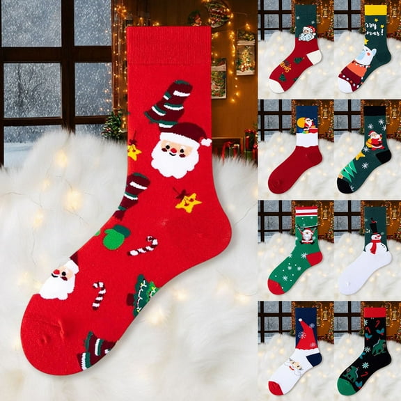 Womens Socks Christmas Festive Winter Warm Mid Calf Cute Crew Socks Funny Xmas Gift Holiday Cozy Soft Christmas Socks Army Green One Size