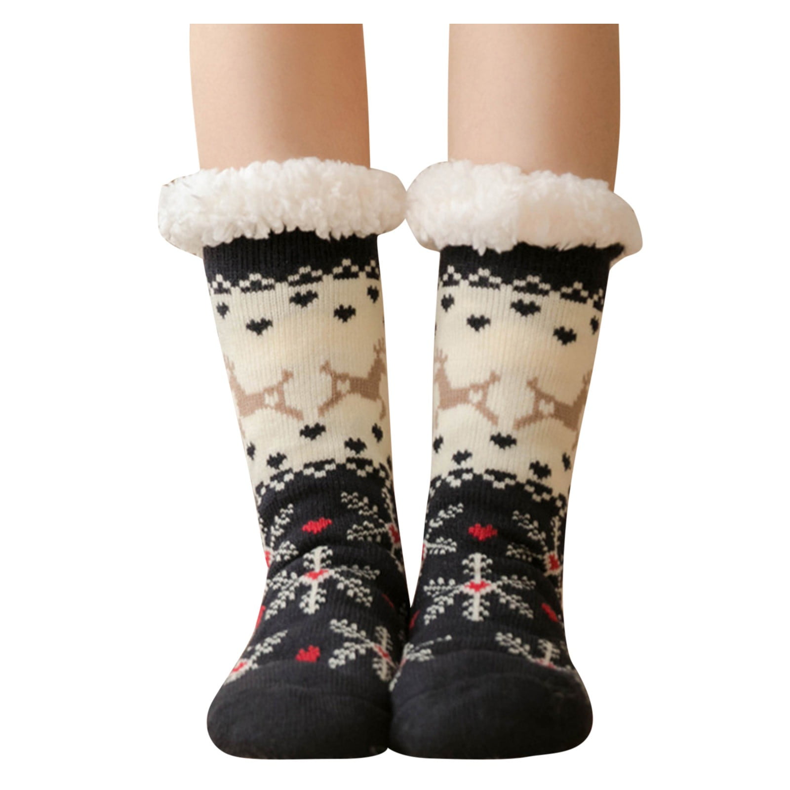 Womens Socks Christmas Winter Super Soft Warm FuzzyLined Grippers Slipper Normal Socks for