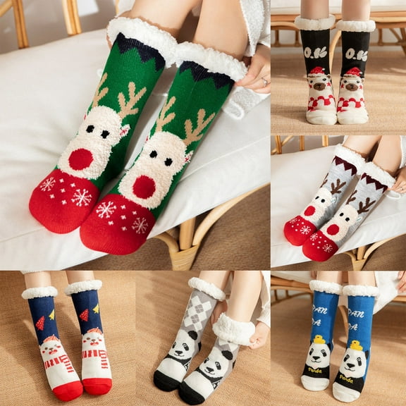 Womens Socks Christmas Winter Warm Fluffy Cute Long Socks Funny Xmas Gift Holiday Cozy Soft Merry Christmas Christmas Socks Black One Size
