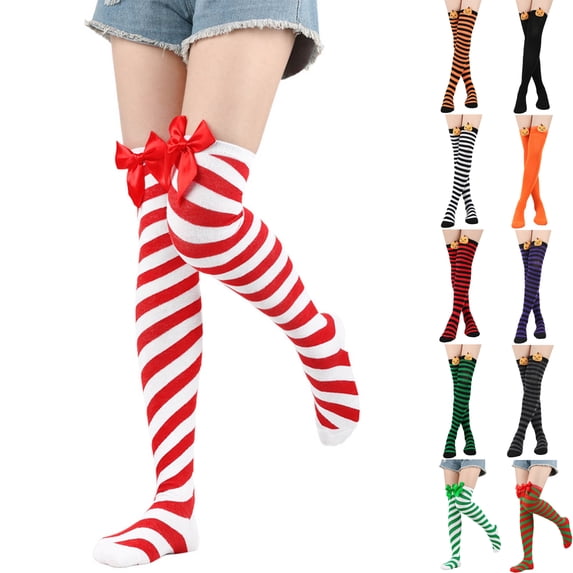 Womens Socks Fashion Striped Thick Warm Christmas Bow Socks With Large Size Socks