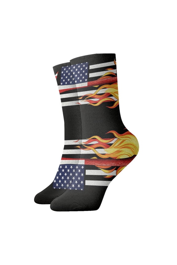 Womens Socks Firefighter Red Thin Flag Novelty Funny Quarter Socks for Mens