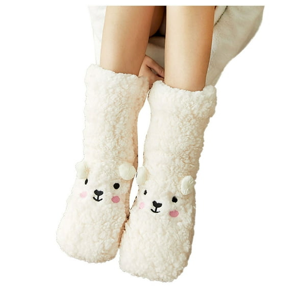 Womens Socks Fuzzy Socks with Grips Winter Warm Fluffy Soft Slipper Socks Cozy Non Socks Cute Socks for Women