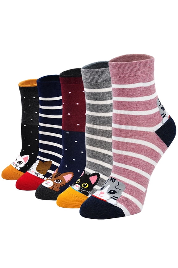 Womens Socks, LOFIR Crazy Funny Cute Socks for Women, Novelty Cartoon Dog Cat Animal Soft Cotton Crew Socks for Women Ladies, 5 Pairs